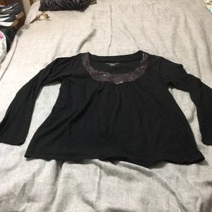 Black long sleeved T-shirt with sequin detail